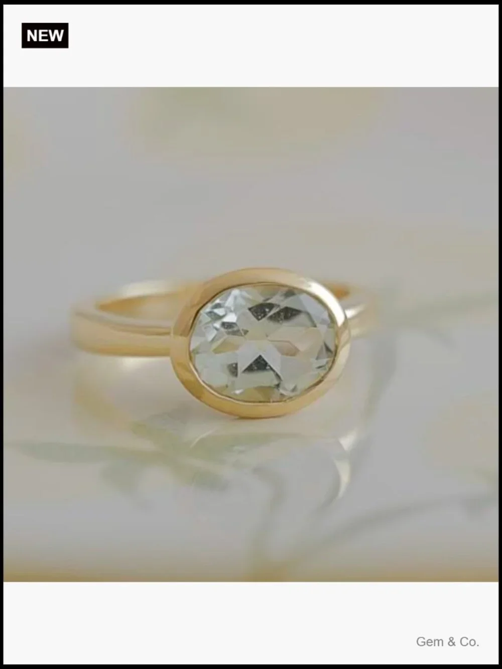 925 Sterling Silver 3-Micron Gold Plated Oval Bezel Ring Natural Prasiolite